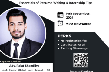 WORKSHOP ON ‘BUILDING YOUR LEGAL CAREER: ESSENTIALS OF RESUME WRITING & INTERNSHIP TIPS’ : REGISTER BY 13TH SEPTEMBER