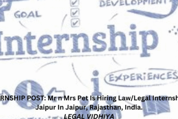 INTERNSHIP POST: Mr n Mrs Pet Is Hiring Law/Legal Internship in Jaipur  In Jaipur, Rajasthan, India.