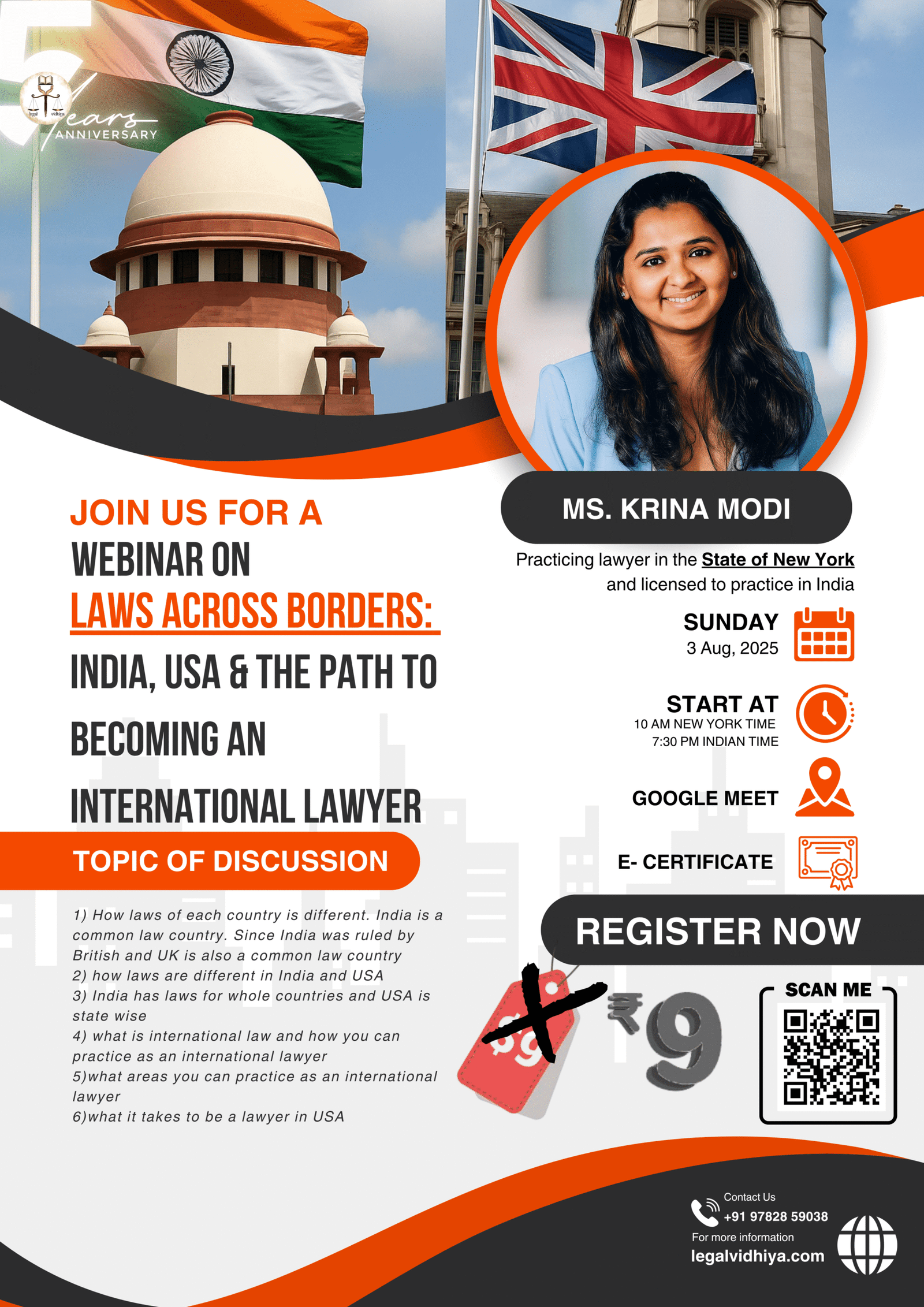 Live Webinar on Laws Across Borders: India, USA & The Path to Becoming an International Lawyer by Legal Vidhiya [03 Aug 2025 at 07:30 PM INDIAN TIME AND 10:00 AM NEW YORK TIME]
