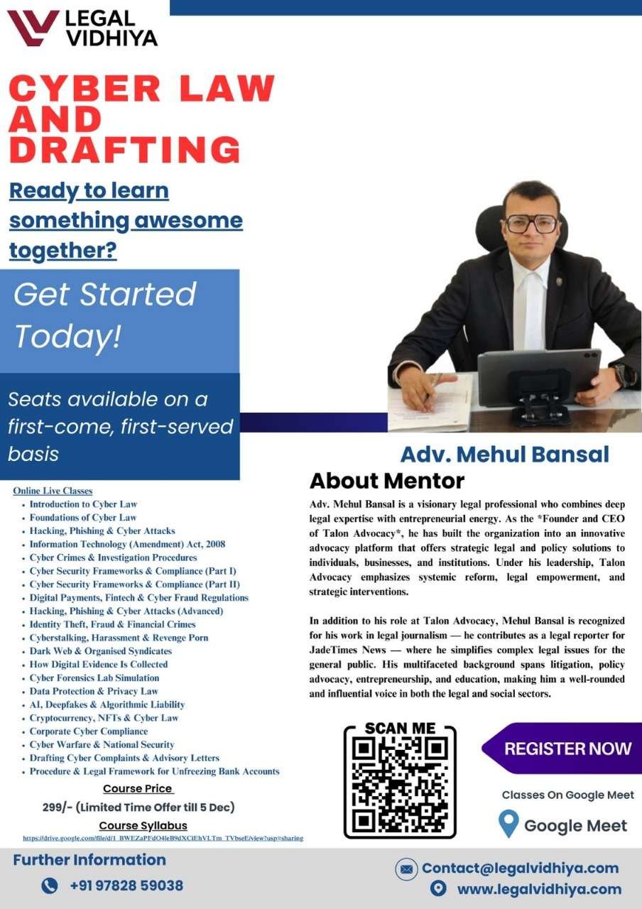 Certificate Course on Cyber Law and Drafting by Legal Vidhiya [Register ...