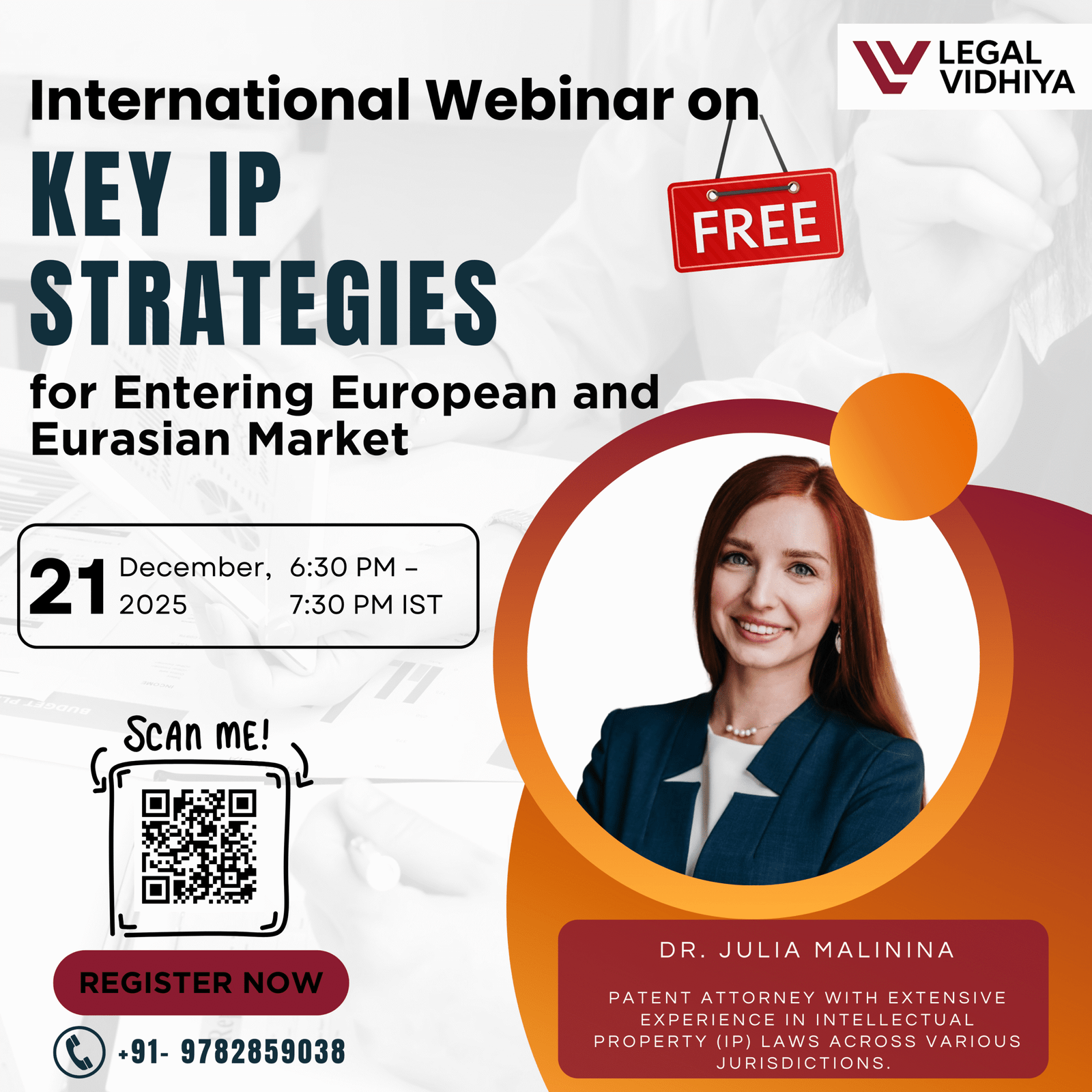 Live Webinar on KEY IP STRATEGIES FOR ENTERING EUROPEAN AND EURASIAN MARKET by Legal Vidhiya [21 Dec 2025 at 06:30 PM IST AND 02:00 PM CET]