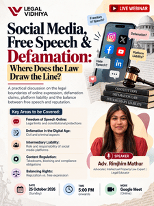 WEBINAR ON SOCIAL MEDIA,FREE SPEECH & DEFAMATION [18th OCTOBER at 5:00 pm ]